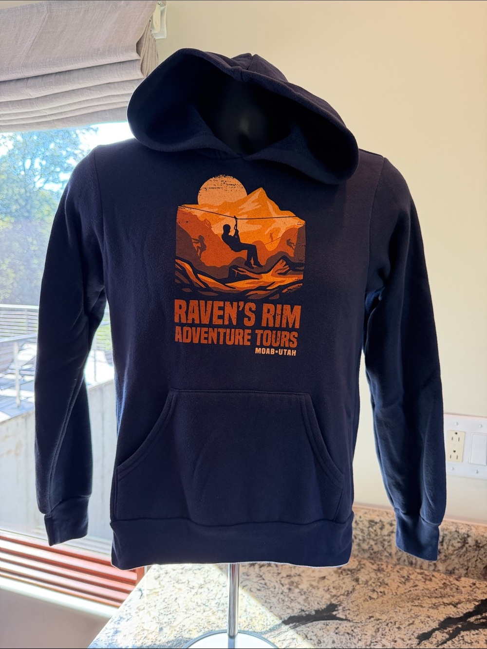 Kids Navy Hoodie with Orange Graphic